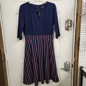 New Yathon Dress - Navy with Red & White - 3/4 Sleeve - Size Large